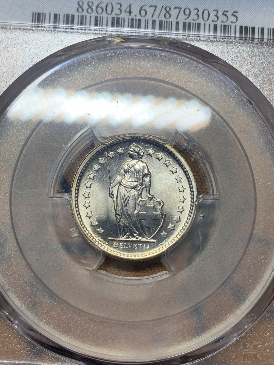 《竞宝斋》钱币微拍-第26场 元旦特刊（全场顺丰包邮） PCGS-MS67超高分！ 1967年瑞士1/2法郎银币 