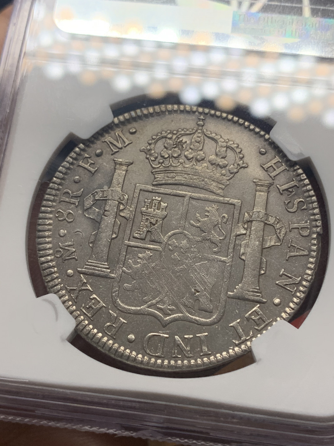 《竞宝斋》钱币微拍-第26场 元旦特刊（全场顺丰包邮） NGC 评级 1784 年 墨西哥 卡四 双柱 8R 大银币 味道不错，有戳，品见图