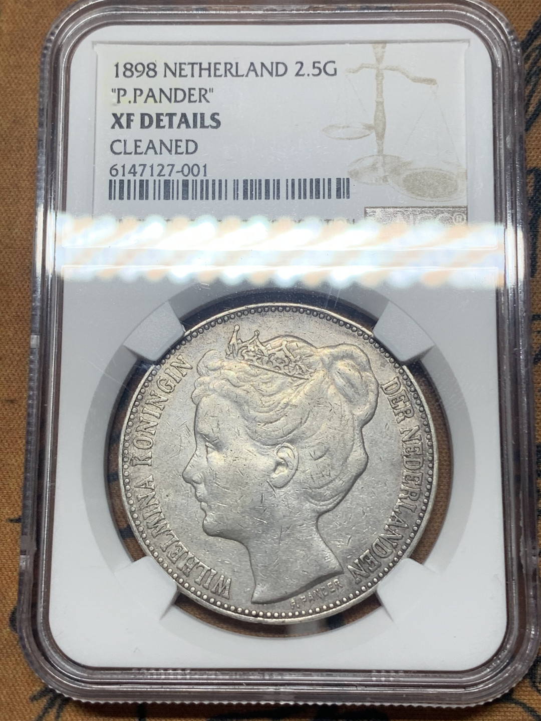 《竞宝斋》钱币微拍-第26场 元旦特刊（全场顺丰包邮） 1898年 荷兰 威廉明娜2.5盾银币，NGC评级XFD 单年版的萝莉女王大银币