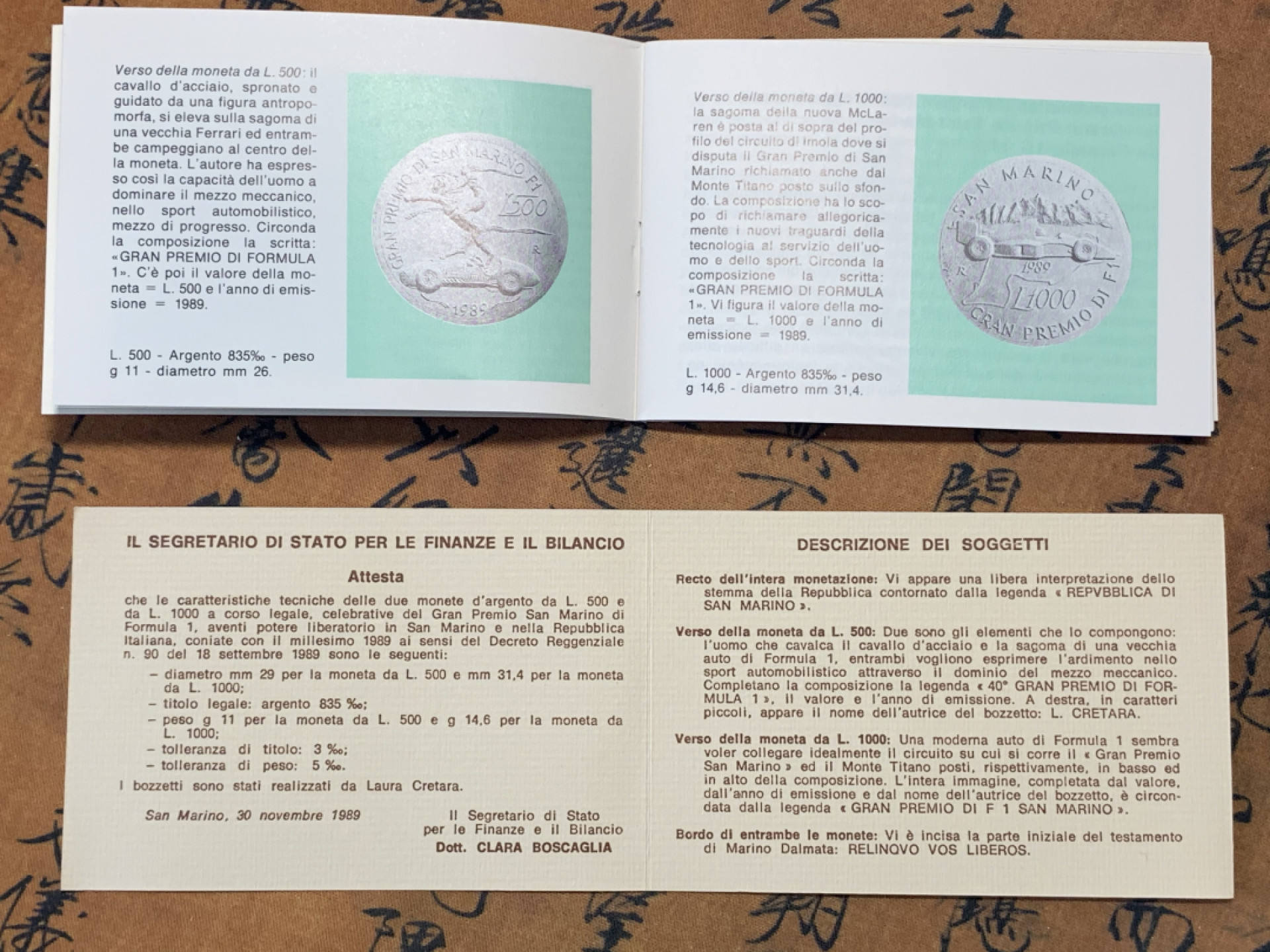 《竞宝斋》钱币微拍-第26场 元旦特刊（全场顺丰包邮） 原盒证书 圣马力诺 1989年 F1方程式赛车大奖赛纪念 500/1000里拉 精制PROOF银币一对 稀少