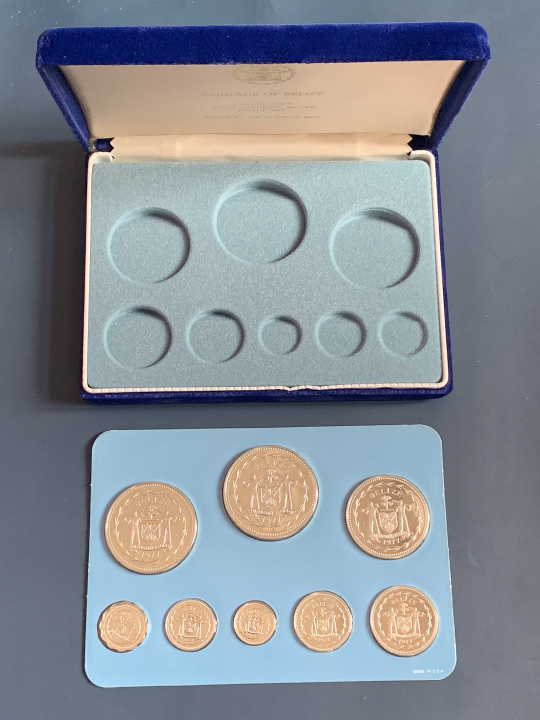 《竞宝斋》钱币微拍-第26场 元旦特刊（全场顺丰包邮） 原盒证书 伯利兹1977年 8枚套 全套925银精制纪念币 富兰克林造币厂 发型量2107套 罕见