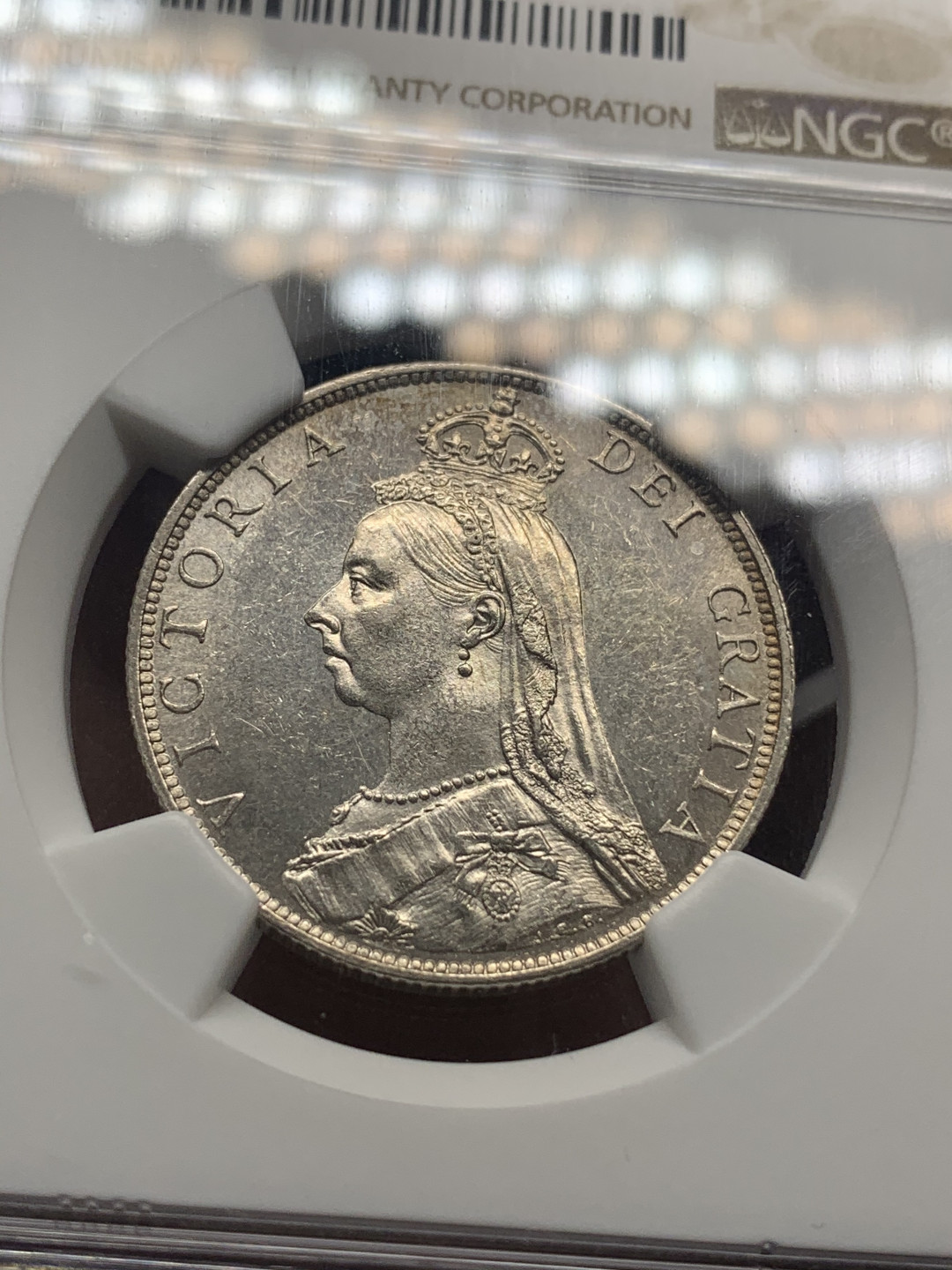 《竞宝斋》钱币微拍-第26场 元旦特刊（全场顺丰包邮） NGC MS62 英国1889年维多利亚2先令（福林）NGC编号：白净车轮光