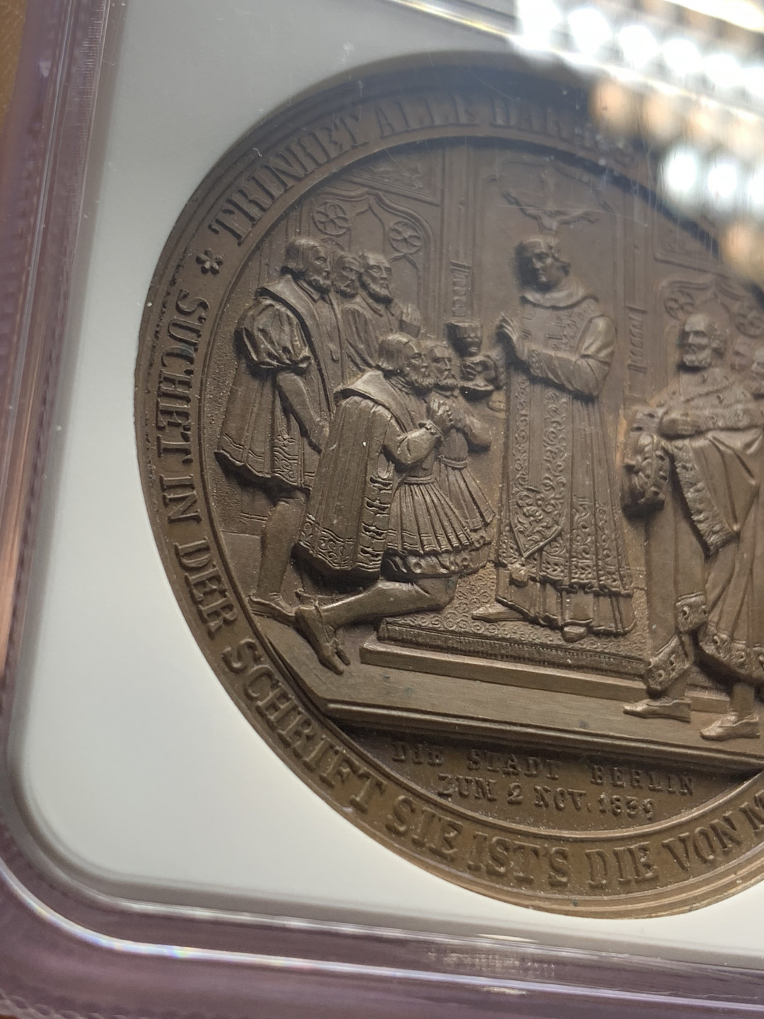 《竞宝斋》钱币微拍-第26场 元旦特刊（全场顺丰包邮） NGC MS63 BN德国1839年 加厚盒 宗教改革400周年铜章 巧克力包浆