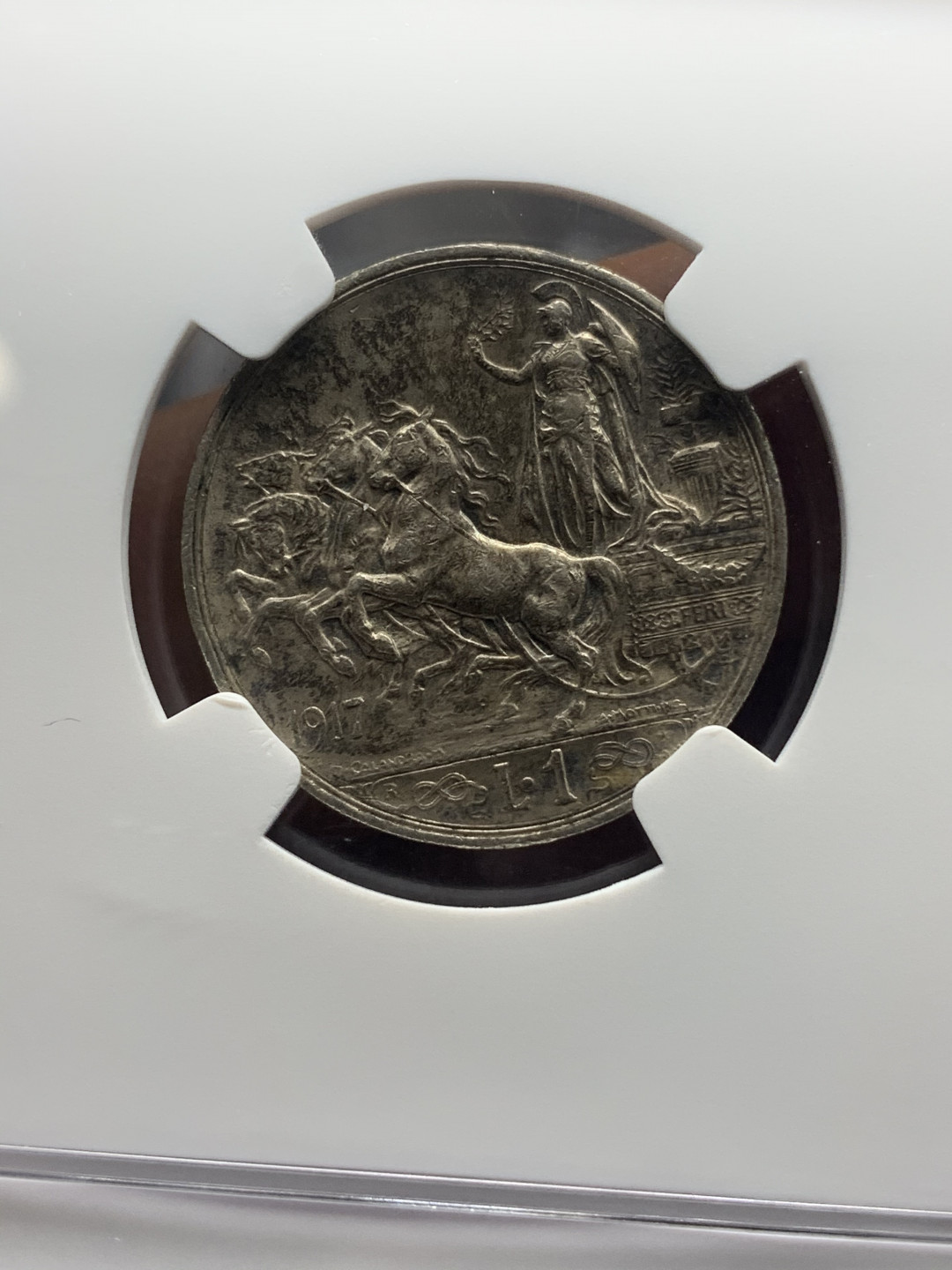 《竞宝斋》钱币微拍-第26场 元旦特刊（全场顺丰包邮） NGC AU55 原味包浆  意大利1917年1里拉