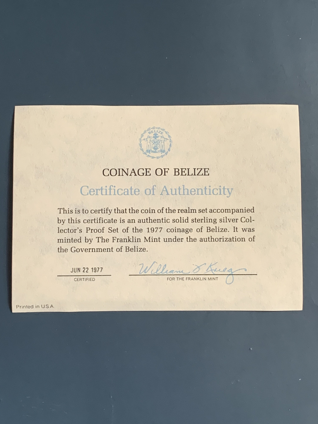 《竞宝斋》钱币微拍-第26场 元旦特刊（全场顺丰包邮） 原盒证书 伯利兹1977年 8枚套 全套925银精制纪念币 富兰克林造币厂 发型量2107套 罕见