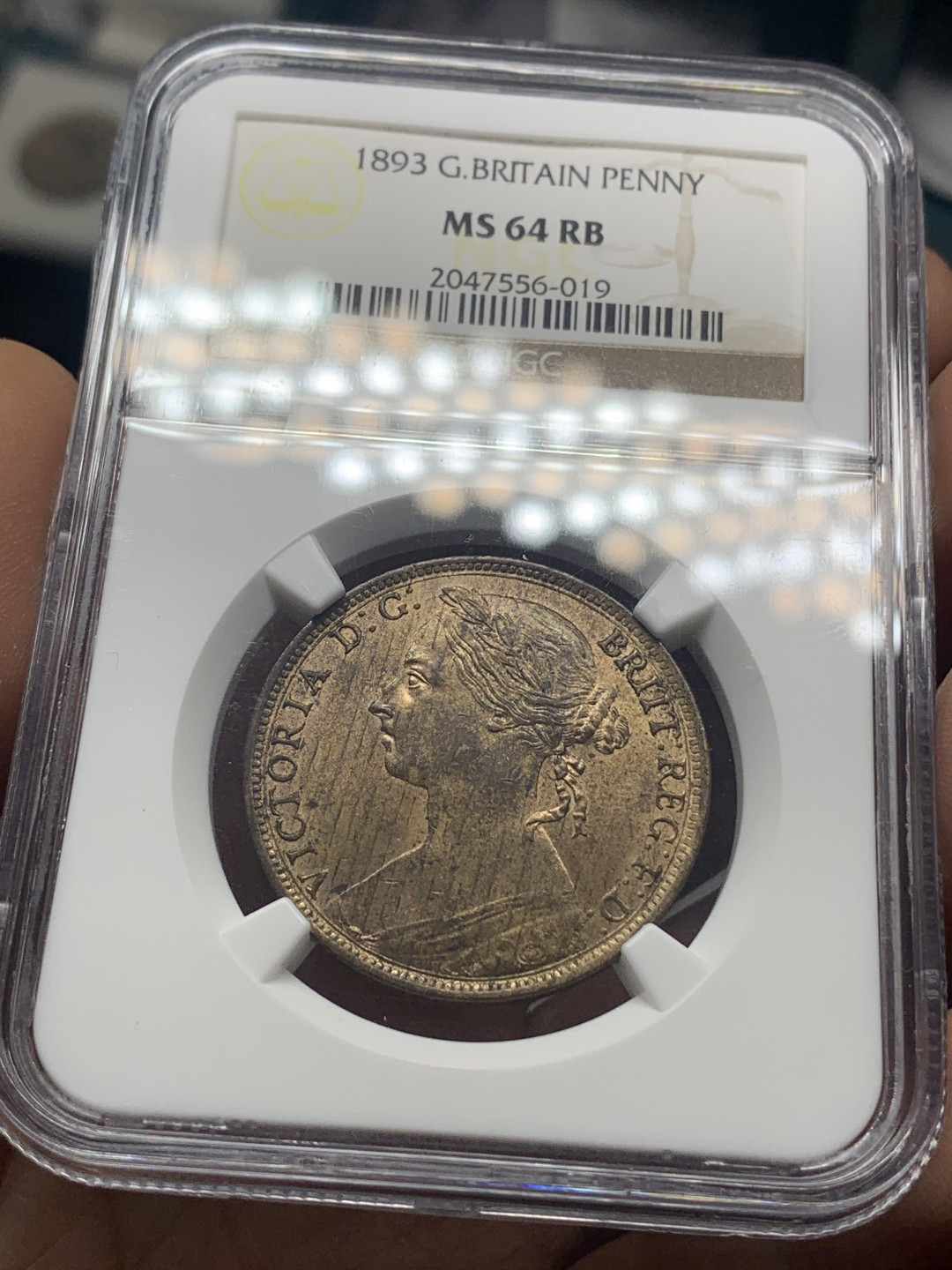 《竞宝斋》钱币微拍-第26场 元旦特刊（全场顺丰包邮） NGC MS64RB 英国1893年维多利亚1便士 NGC编号：2047556-019