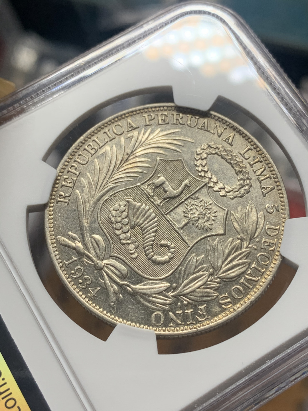 《竞宝斋》钱币微拍-第26场 元旦特刊（全场顺丰包邮） NGC-AU58 秘鲁 1934年 坐人 1索尔 原光大银币