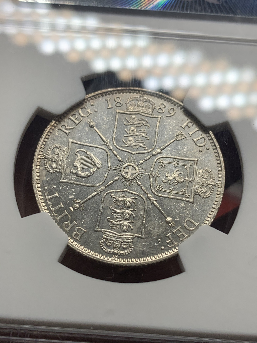 《竞宝斋》钱币微拍-第26场 元旦特刊（全场顺丰包邮） NGC MS62 英国1889年维多利亚2先令（福林）NGC编号：白净车轮光