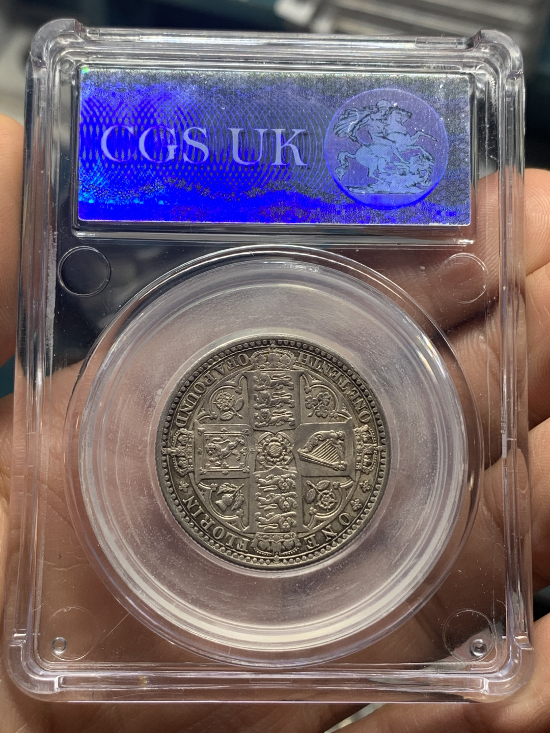 《竞宝斋》钱币微拍-第26场 元旦特刊（全场顺丰包邮） 1849年英国哥特体 无神弗洛林，英系著名品种。CGS评级75分，对照p8换成PCGS或者NGC的话是62分左右，细节到位