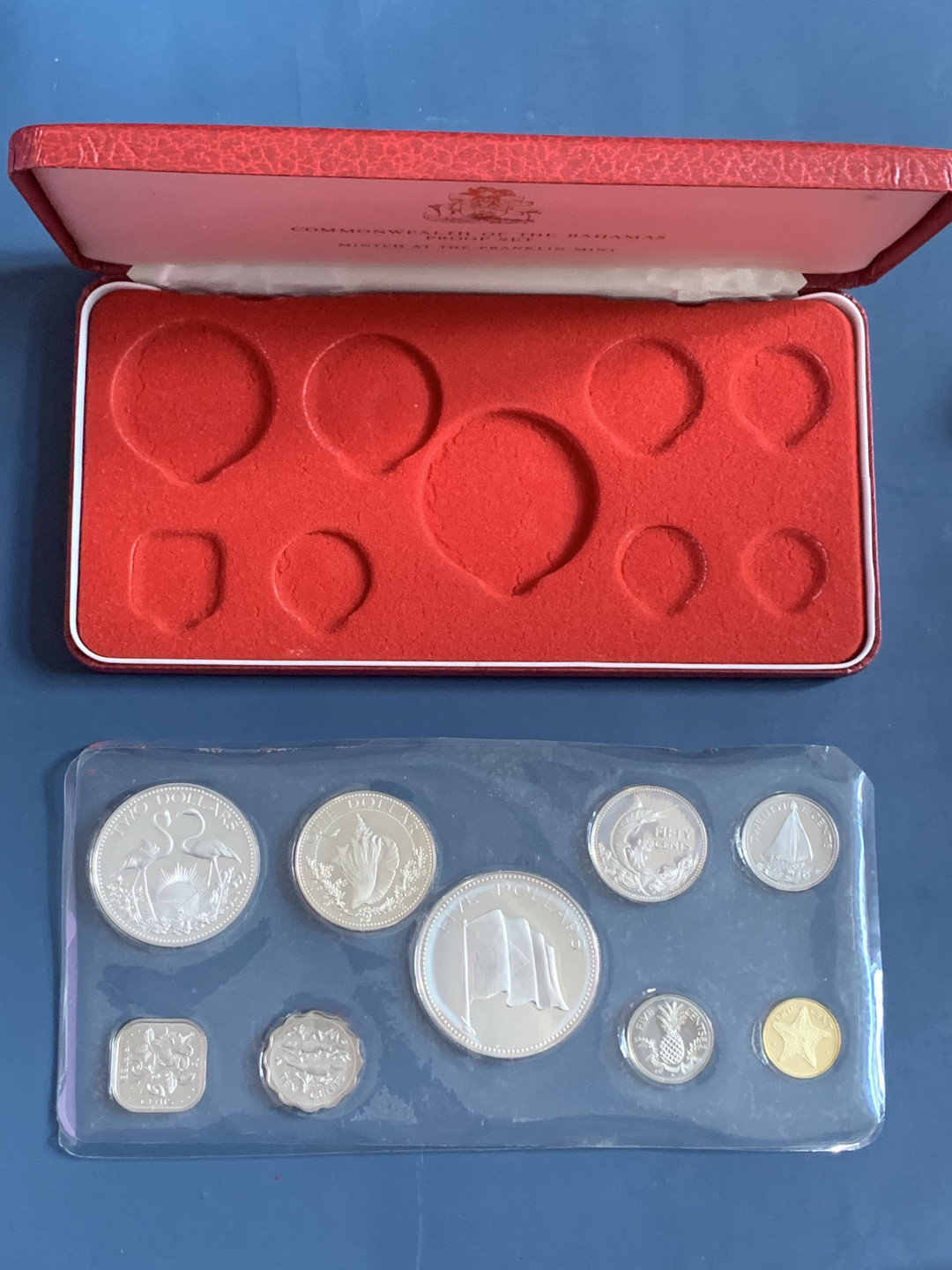 《竞宝斋》钱币微拍-第26场 元旦特刊（全场顺丰包邮） 原盒证书 巴哈马1974年 9枚套精制币 50分/1元/2元/5元都是银币 富兰克林造币厂