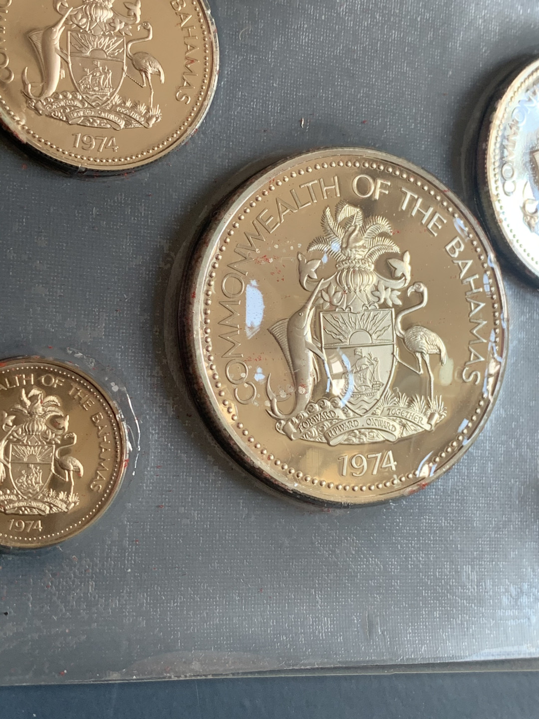 《竞宝斋》钱币微拍-第26场 元旦特刊（全场顺丰包邮） 原盒证书 巴哈马1974年 9枚套精制币 50分/1元/2元/5元都是银币 富兰克林造币厂