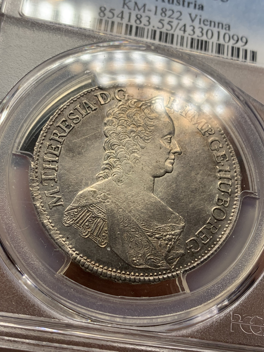 《竞宝斋》钱币微拍-第26场 元旦特刊（全场顺丰包邮） 冠军 PCGS-AU55 奥地利1765年 大奶妈 1/2泰勒 成本380欧元 欧洲寄回去盒子压破了 兄弟们自己换下PC盒吧