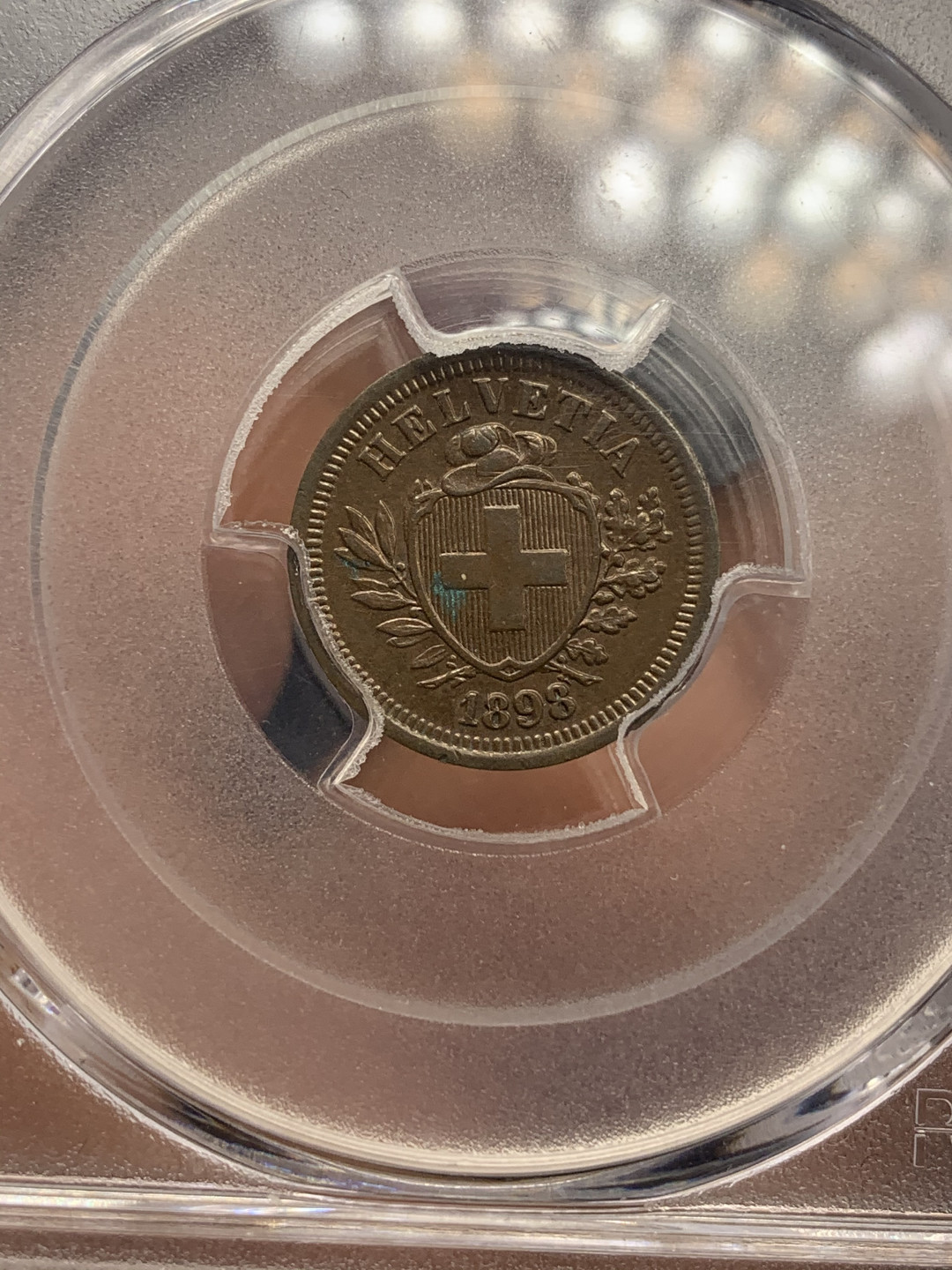 《竞宝斋》钱币微拍-第26场 元旦特刊（全场顺丰包邮） 瑞士1898年十字1R PCGS-MS63BN，19世纪瑞士铜币好品很少⻅，高分难得，目录价高