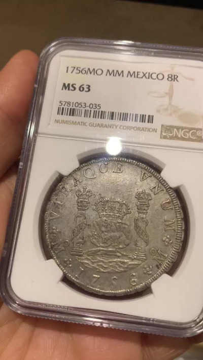《竞宝斋》钱币微拍-第26场 元旦特刊（全场顺丰包邮） 亚军 NGC-MS63 墨西哥 1756年 地球双柱 8R大银币 深打 银霜 欧洲老包浆 献给大佬了 