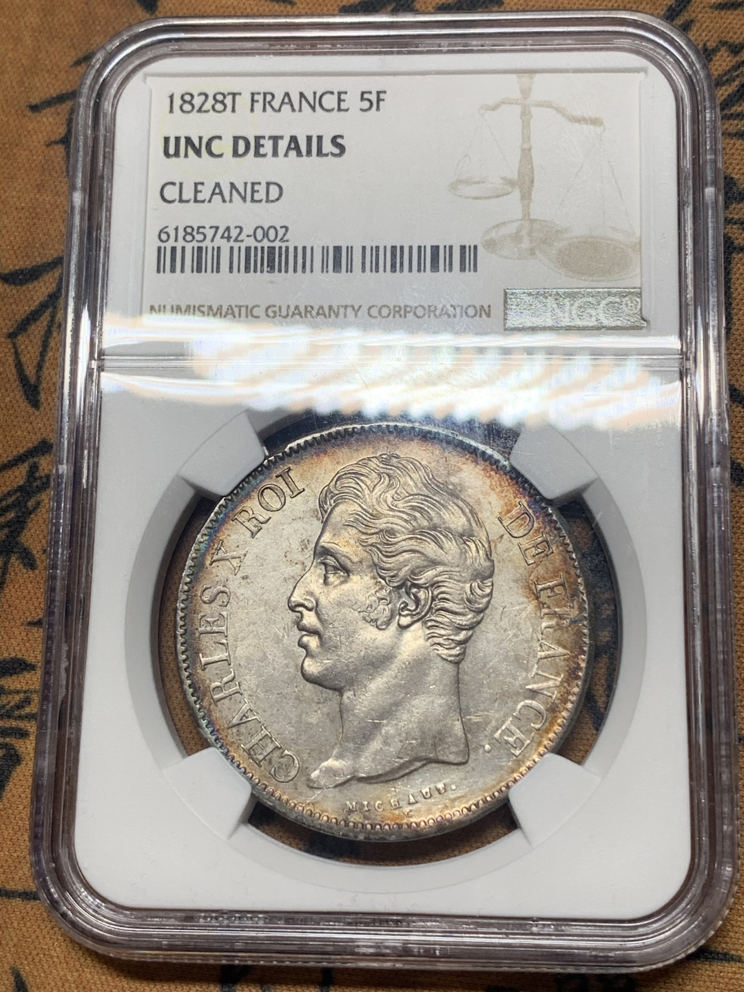 《竞宝斋》钱币微拍-第26场 元旦特刊（全场顺丰包邮） 1828年法国查理十世5法郎，NGC评级UNCD  热门潜力品种
