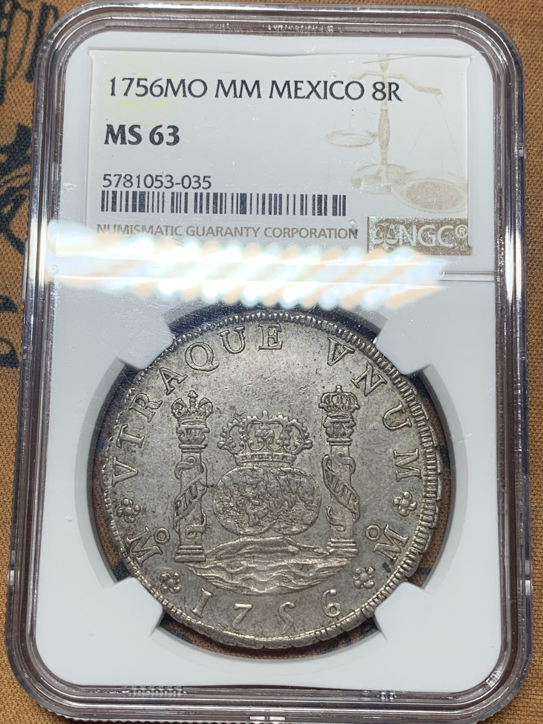 《竞宝斋》钱币微拍-第26场 元旦特刊（全场顺丰包邮） 亚军 NGC-MS63 墨西哥 1756年 地球双柱 8R大银币 深打 银霜 欧洲老包浆 献给大佬了 