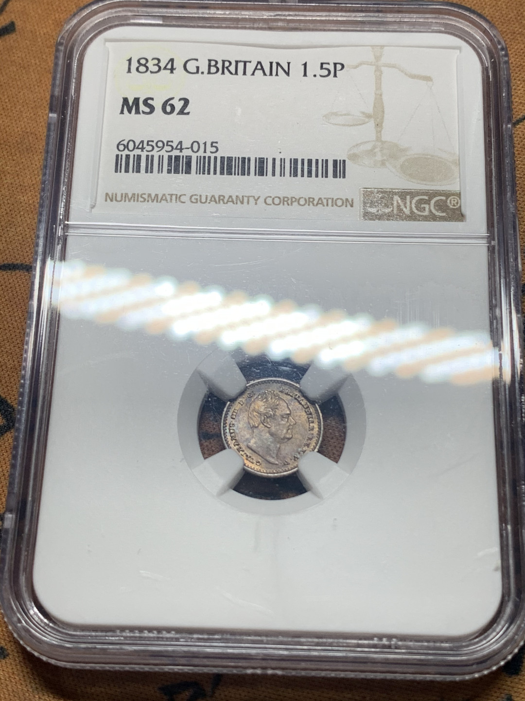 《竞宝斋》钱币微拍-第26场 元旦特刊（全场顺丰包邮） NGC-MS62 英国 1834年 威廉四世 1.5便士 彩色包浆 高分难得 本土设计风格 流通于锡兰和牙买加地区高分难得