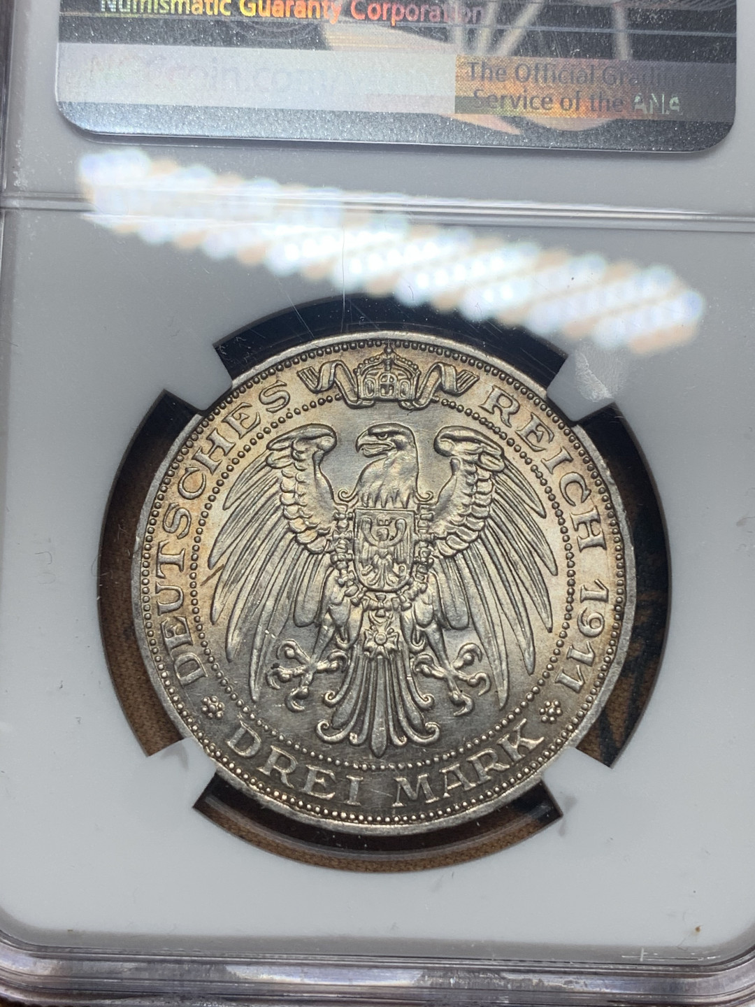 《竞宝斋》钱币微拍-第26场 元旦特刊（全场顺丰包邮） ngc ms62 德国1911年大学纪念3马克银币（低评）