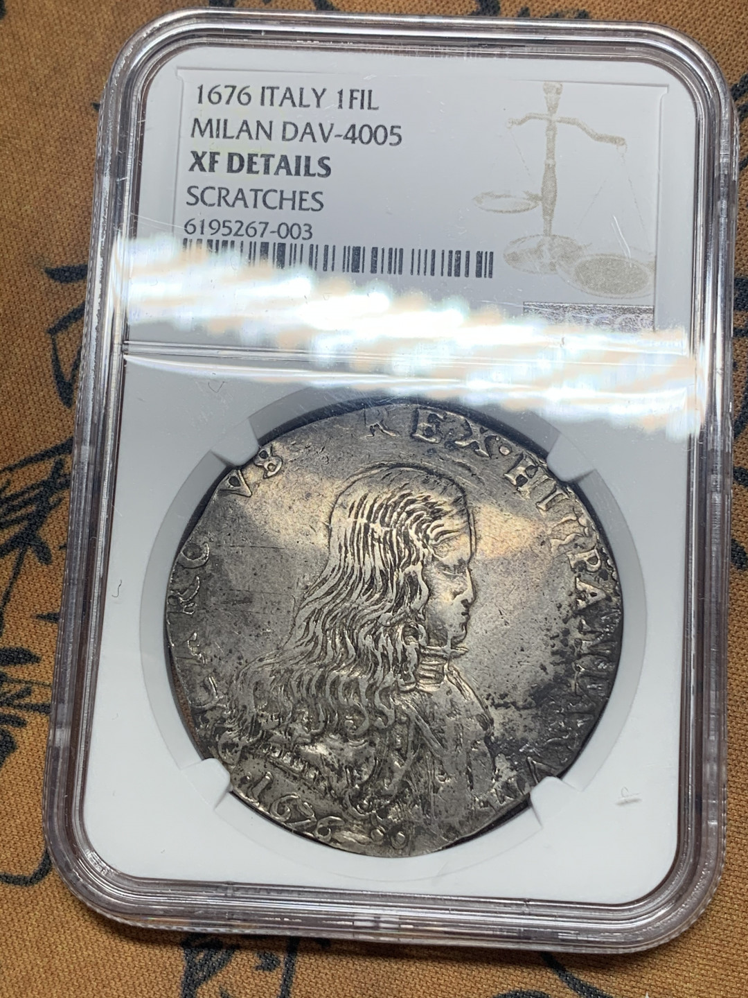 《竞宝斋》钱币微拍-第26场 元旦特刊（全场顺丰包邮） NGC-XF 意大利米兰 1676年 卡洛斯二世 杜卡特大银币 能上XF已经是很好的品相了
