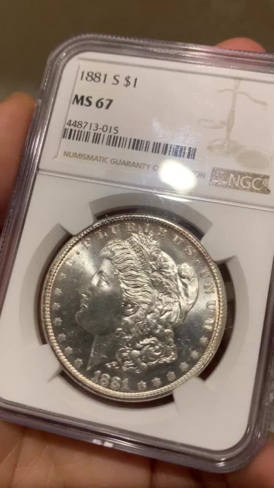 《竞宝斋》钱币微拍-第26场 元旦特刊（全场顺丰包邮） NGC-MS67 美国 1881年 摩根银币 高分 铸纹清晰 一步到位 近期EBAY拍卖超过1000美金成交价