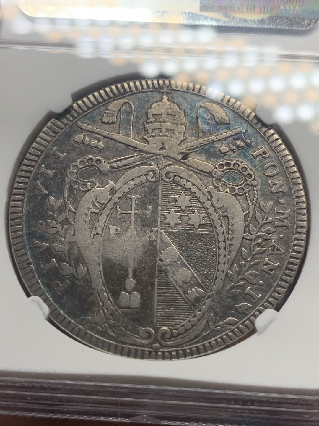 《竞宝斋》钱币微拍-第26场 元旦特刊（全场顺丰包邮） NGC-VF25 梵蒂冈教皇国 1800年 1斯库多 大银币 原味带彩 出分很难得