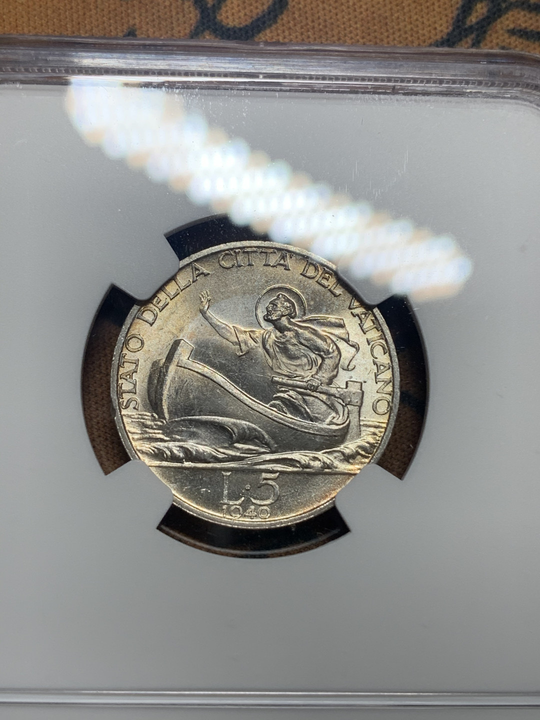 《竞宝斋》钱币微拍-第26场 元旦特刊（全场顺丰包邮） NGC MS63 梵蒂冈小船1940年 5里拉银币