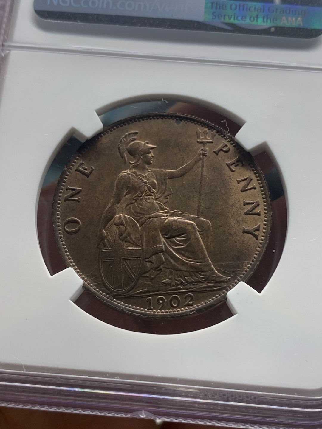 《竞宝斋》钱币微拍-第26场 元旦特刊（全场顺丰包邮） NGC MS63RB 英国1902年爱德华七世1便士 NGC编号：6054349-012 稀少低海平面