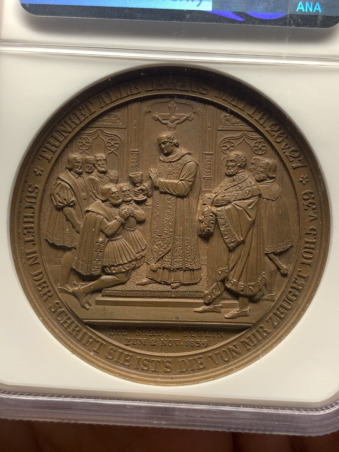 《竞宝斋》钱币微拍-第26场 元旦特刊（全场顺丰包邮） NGC MS63 BN德国1839年 加厚盒 宗教改革400周年铜章 巧克力包浆