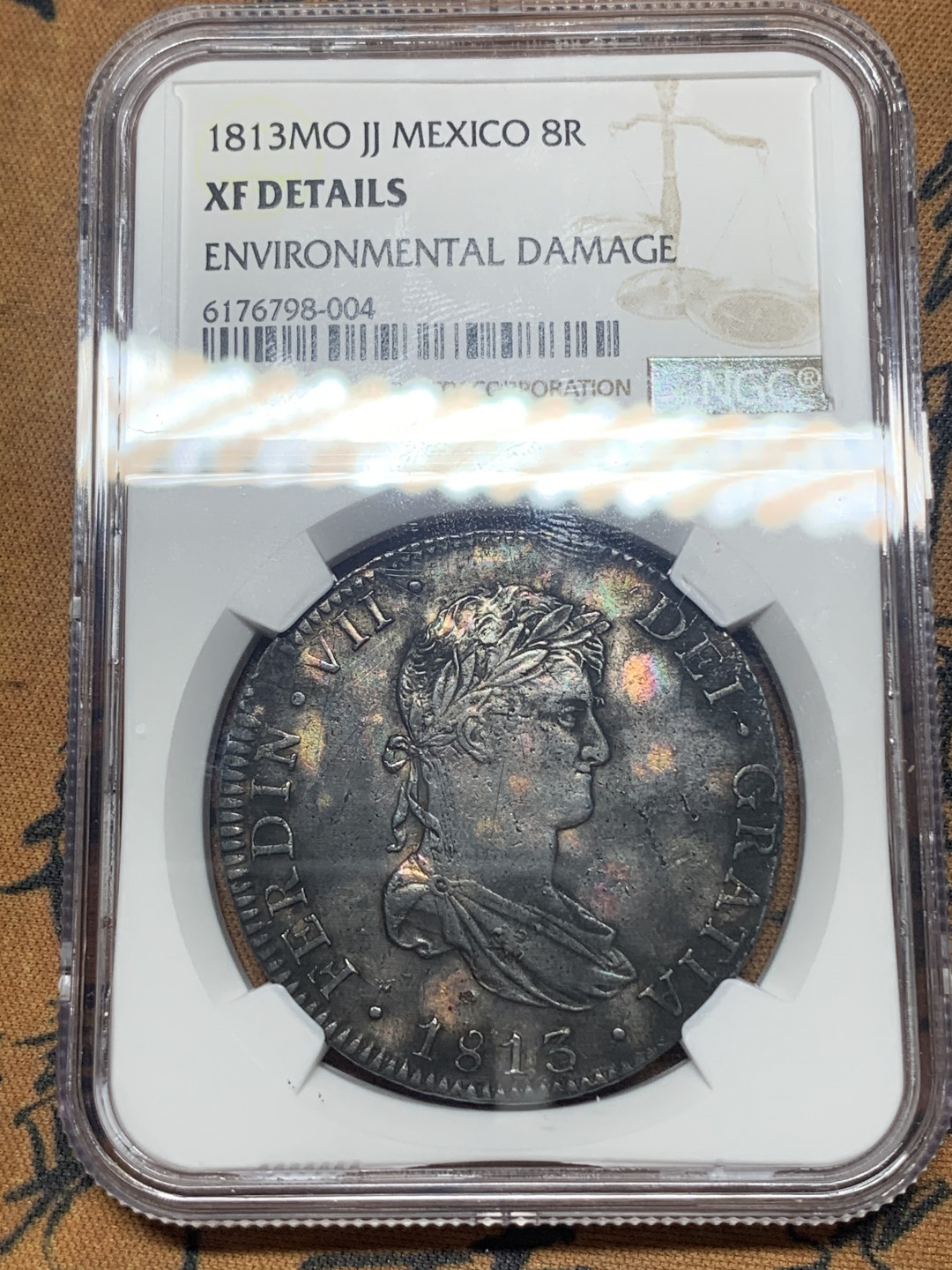 《竞宝斋》钱币微拍-第26场 元旦特刊（全场顺丰包邮） 1813年西属墨西哥费迪南七世双柱8R，NGC评级XFD 无戳好品
