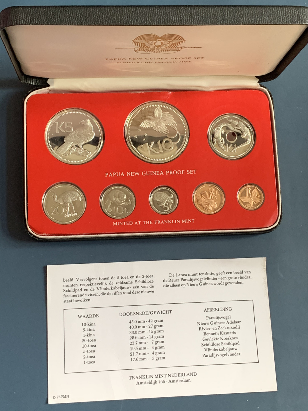《竞宝斋》钱币微拍-第26场 元旦特刊（全场顺丰包邮） 原盒证书 巴布亚新几内亚1976年 8枚套精制币 5和10元面值是银币 富兰克林造币厂