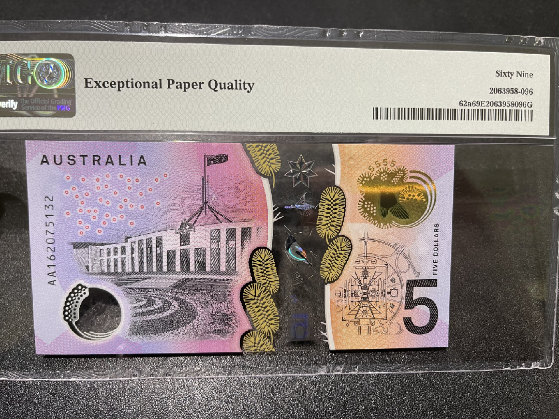 🌟2022新年第二拍《外钞收藏家》第一百六十期拍卖（本期81件） 2016年澳大利亚5刀 PMG69超高分 AA首发冠