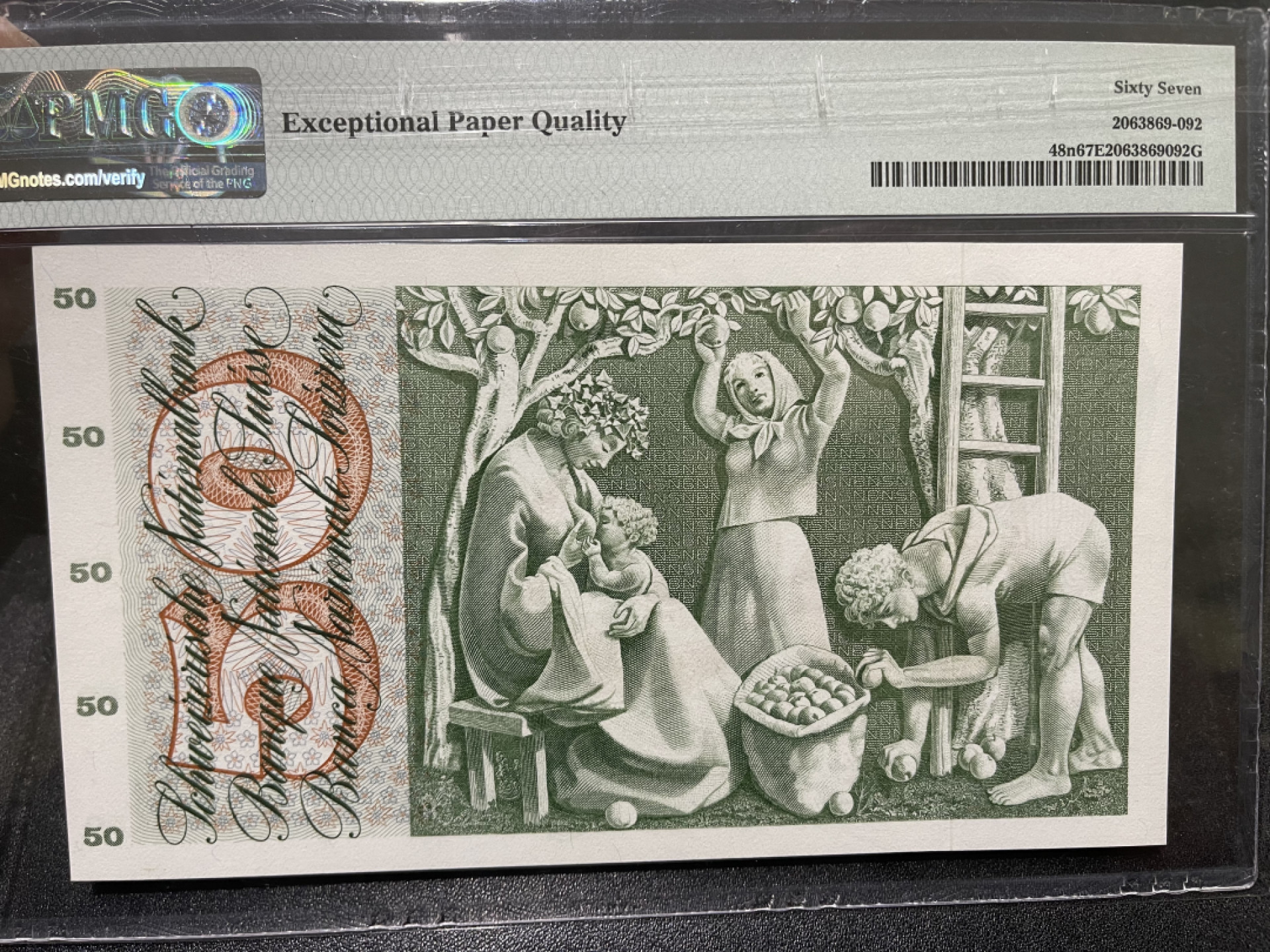 🌟2022新年第二拍《外钞收藏家》第一百六十期拍卖（本期81件） 1974年瑞士50法郎 苹果园 PMG67 冠军分