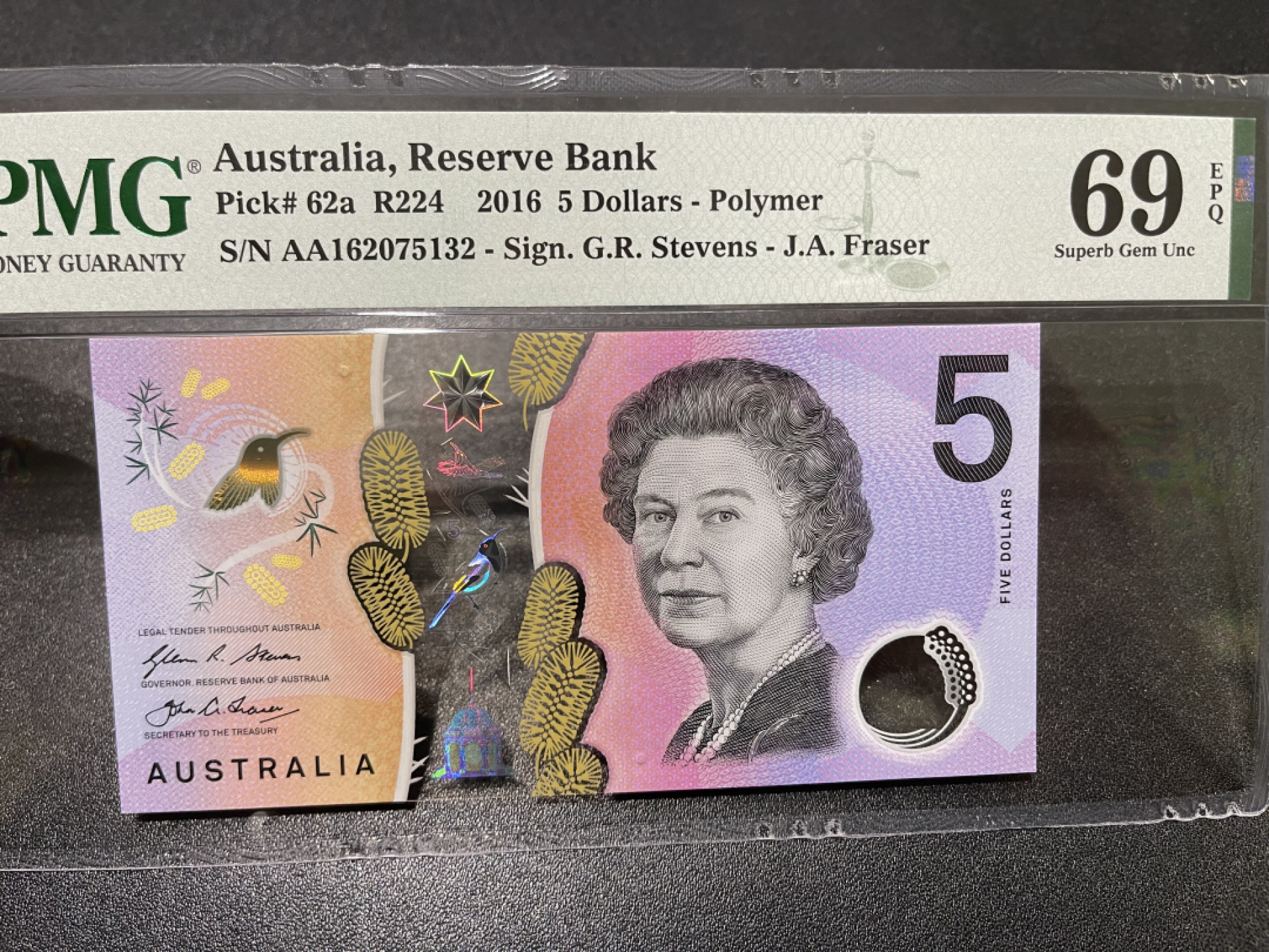 🌟2022新年第二拍《外钞收藏家》第一百六十期拍卖（本期81件） 2016年澳大利亚5刀 PMG69超高分 AA首发冠