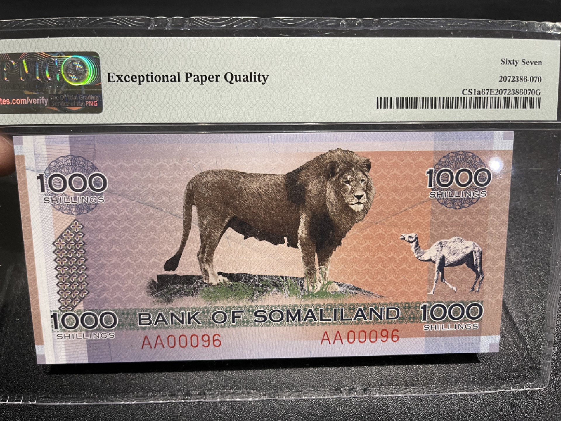 🌟2022新年第二拍《外钞收藏家》第一百六十期拍卖（本期81件） 2006年索马里兰 1000先令 AA冠十位小号 PMG67