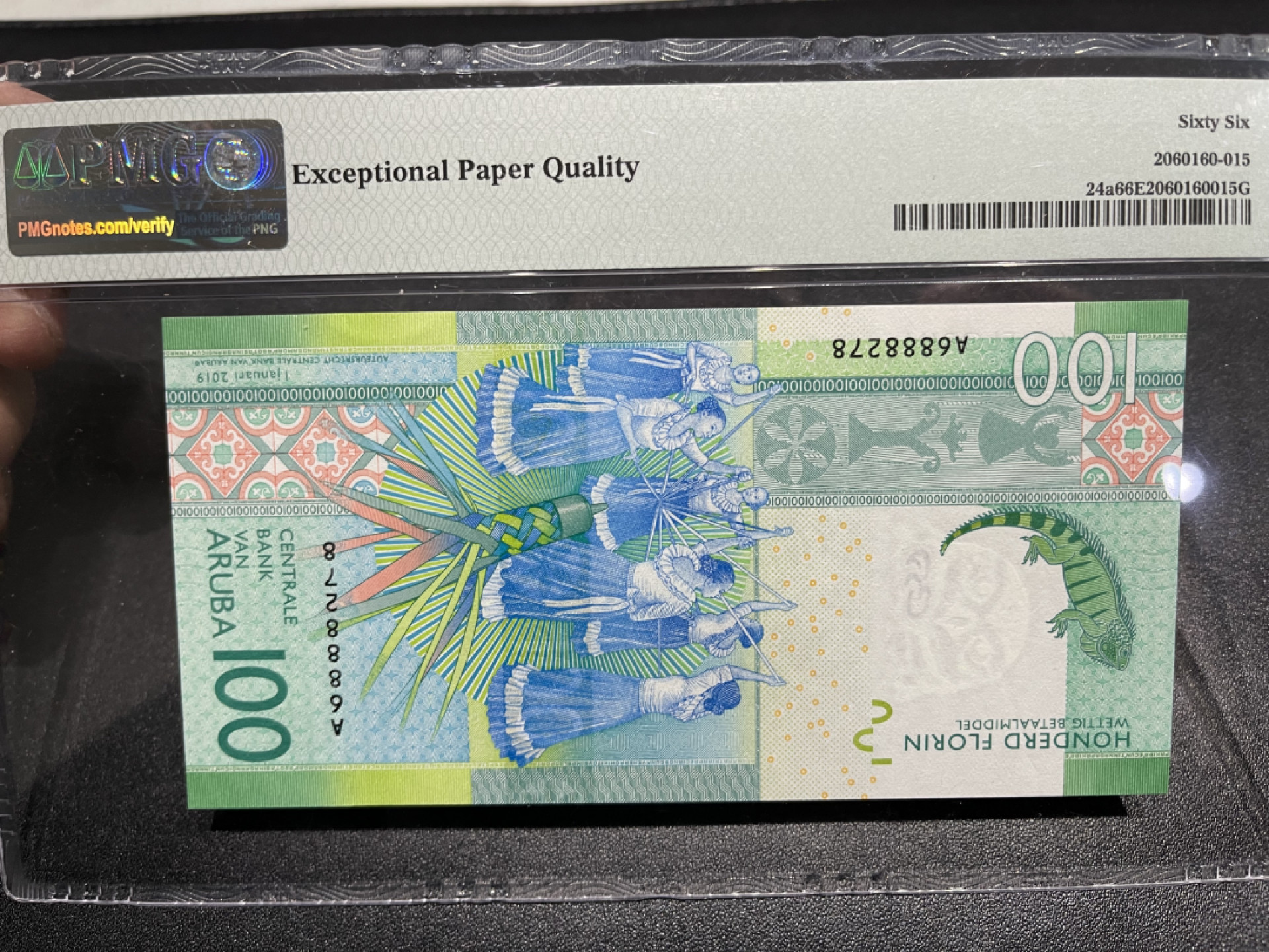 🌟2022新年第二拍《外钞收藏家》第一百六十期拍卖（本期81件） 2019年阿鲁巴100 A冠尾8 PMG66