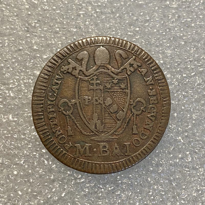 【Numismatist】第三场-0起拍-0佣金-世界硬币 - 意邦教皇国1802年1/2BAIOCCO铜币，庇护七世，独年好品