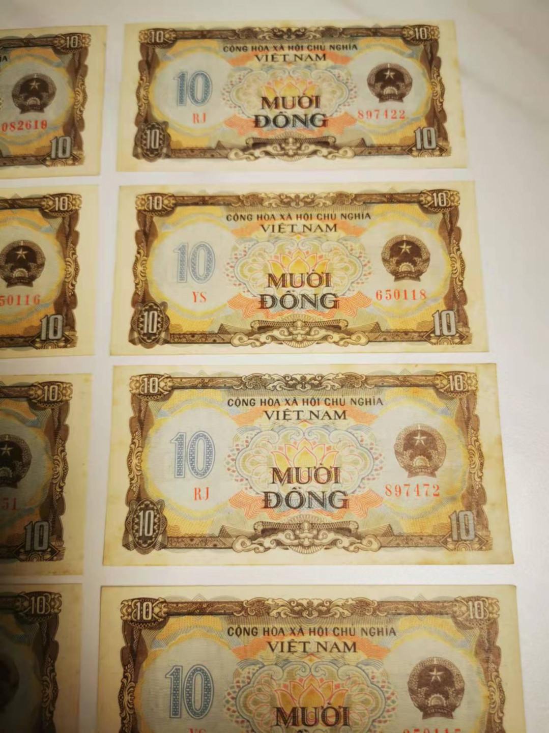 【鲸贝乐淘★叁拍包邮】千字文·第“毛施淑姿，工颦妍笑”号拍卖 【越南🇻🇳】1980年10盾10张，难得好品相，Aunc，无中折痕有黄斑