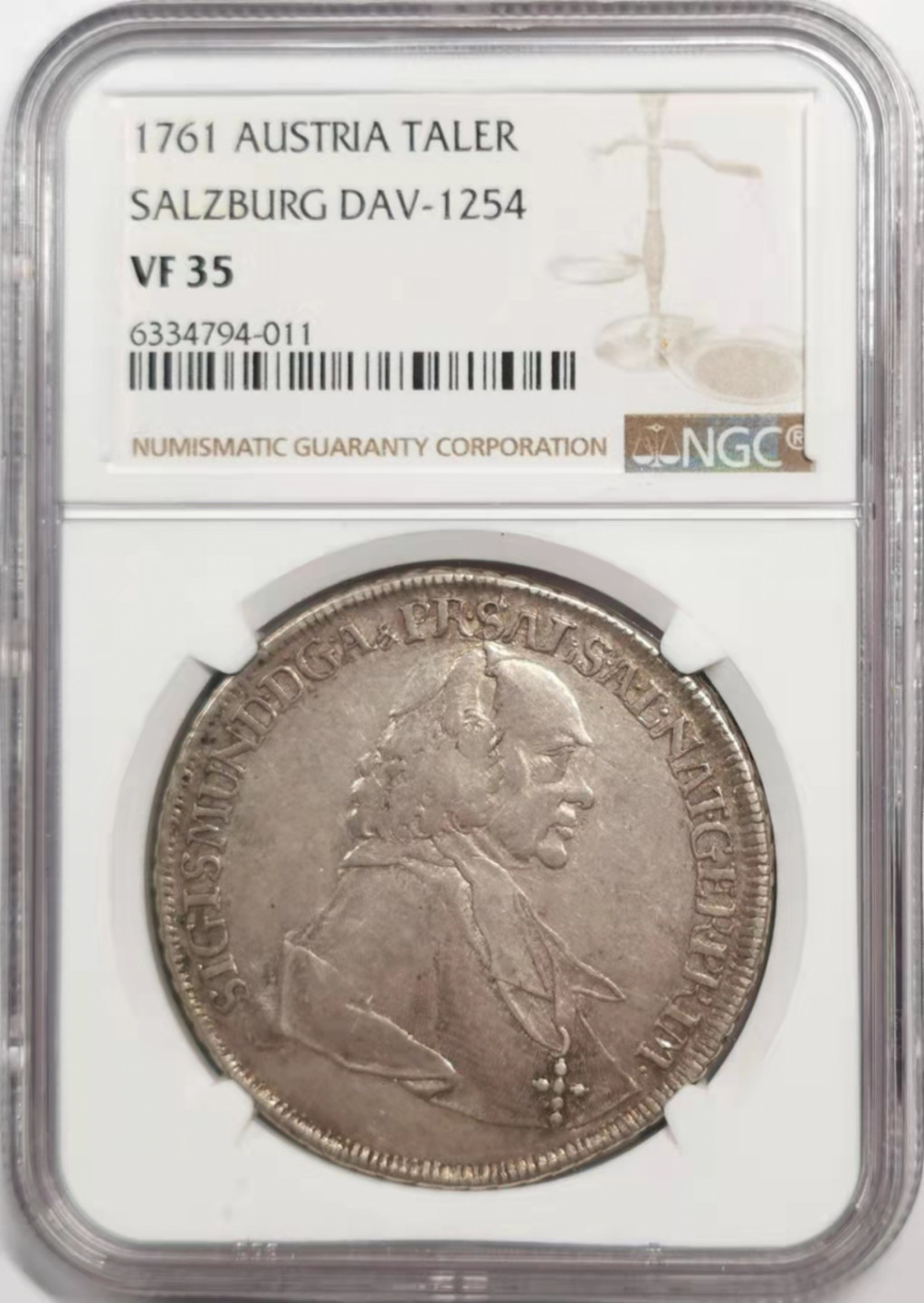 凡希社世界钱币微拍第一百八十五期 1761萨尔茨堡主教区泰勒大银NGC-VF35