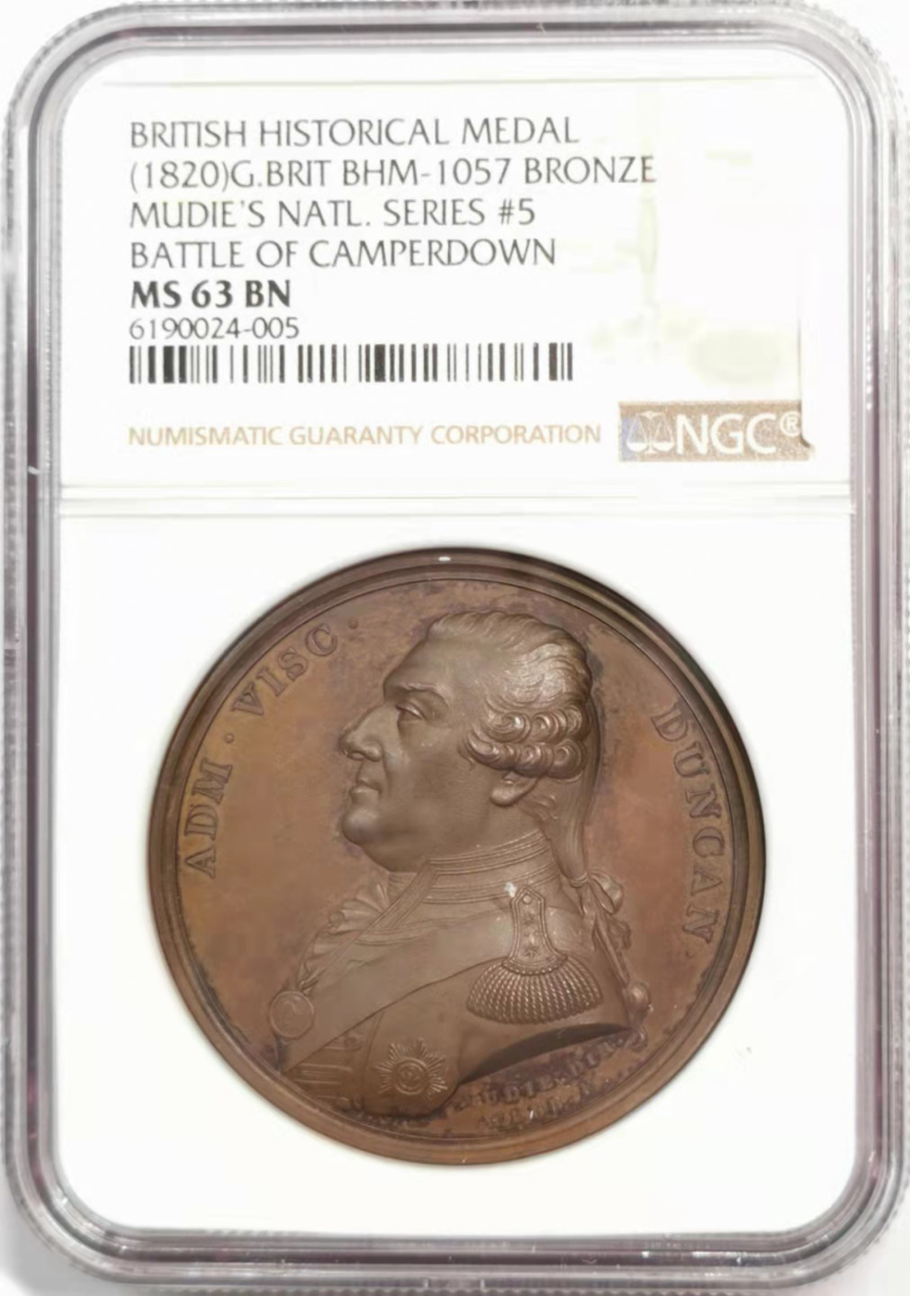 凡希社世界钱币微拍第一百八十五期 1797坎伯当海战胜利纪念铜章NGC-MS63