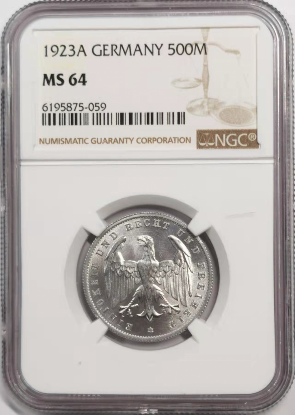 凡希社世界钱币微拍第一百八十五期 1923魏玛500马克NGC-MS64