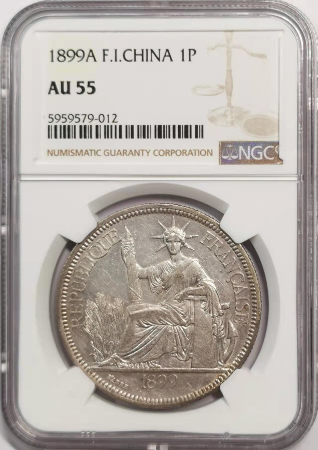 凡希社世界钱币微拍第一百八十五期 1899A法属印度支那皮亚斯特NGC-AU55