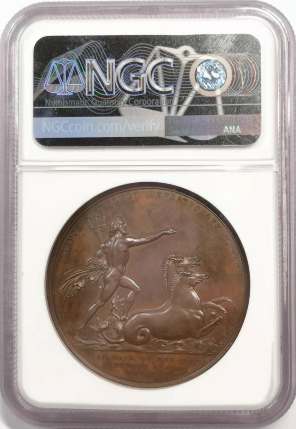 凡希社世界钱币微拍第一百八十五期 英国1794年六月一日海军胜利纪念铜章NGC-MS63经典海神形象！