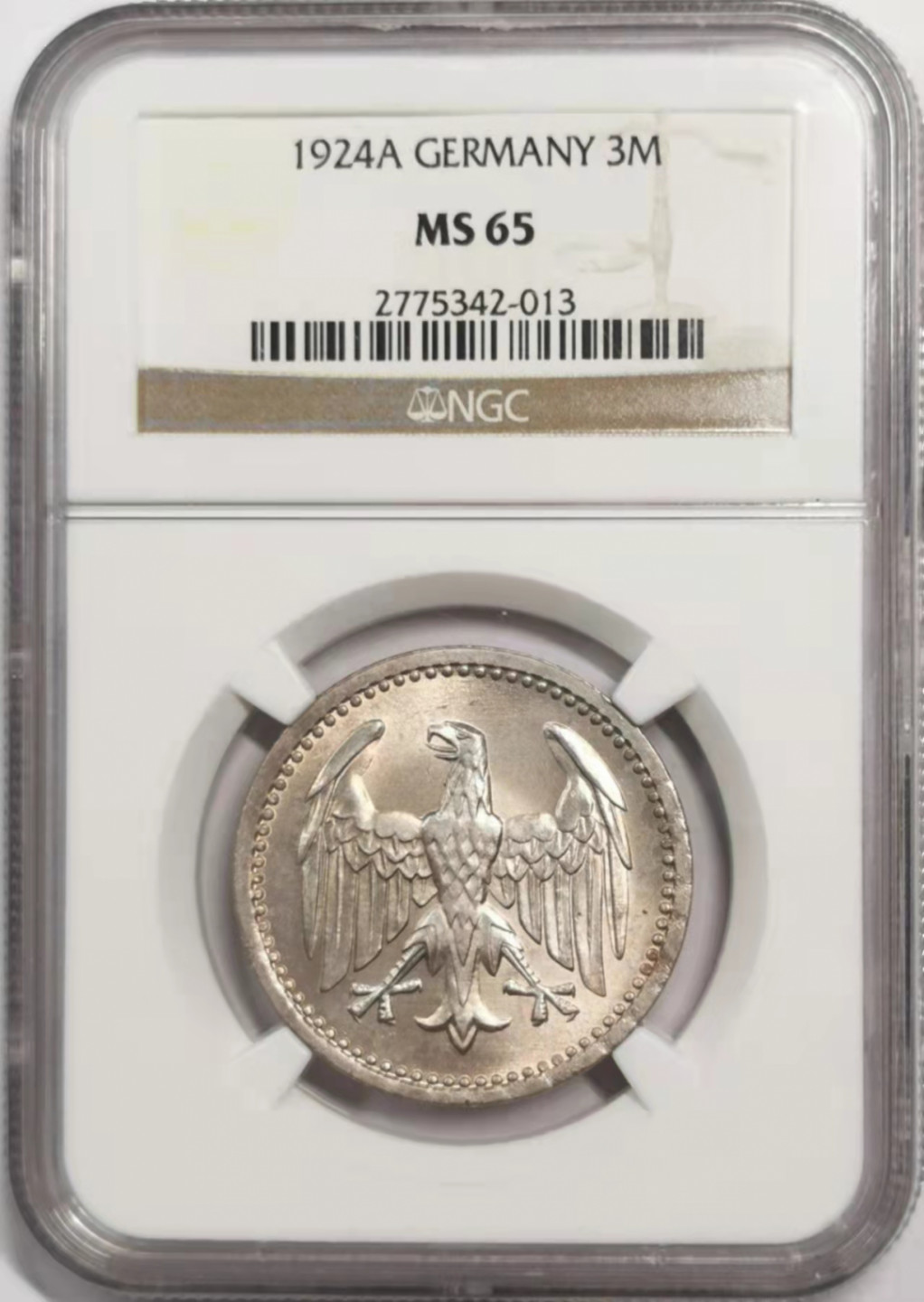 凡希社世界钱币微拍第一百八十五期 1924A魏玛德国3马克NGC-MS65