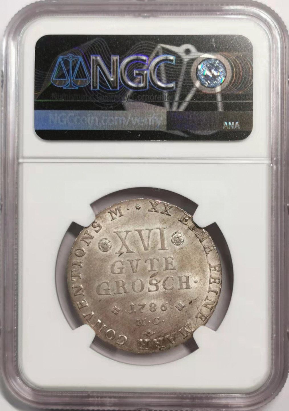 凡希社世界钱币微拍第一百八十五期 1786布伦瑞克16G（1/2泰勒）NGC-MS62淡紫金彩！