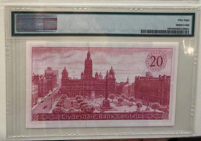 【Blue Auction】世界纸币精拍第153期——卷毛大胖子（共80拍） - 【千位小号】苏格兰 1964-67年20镑 PMG58 背面大场景精美