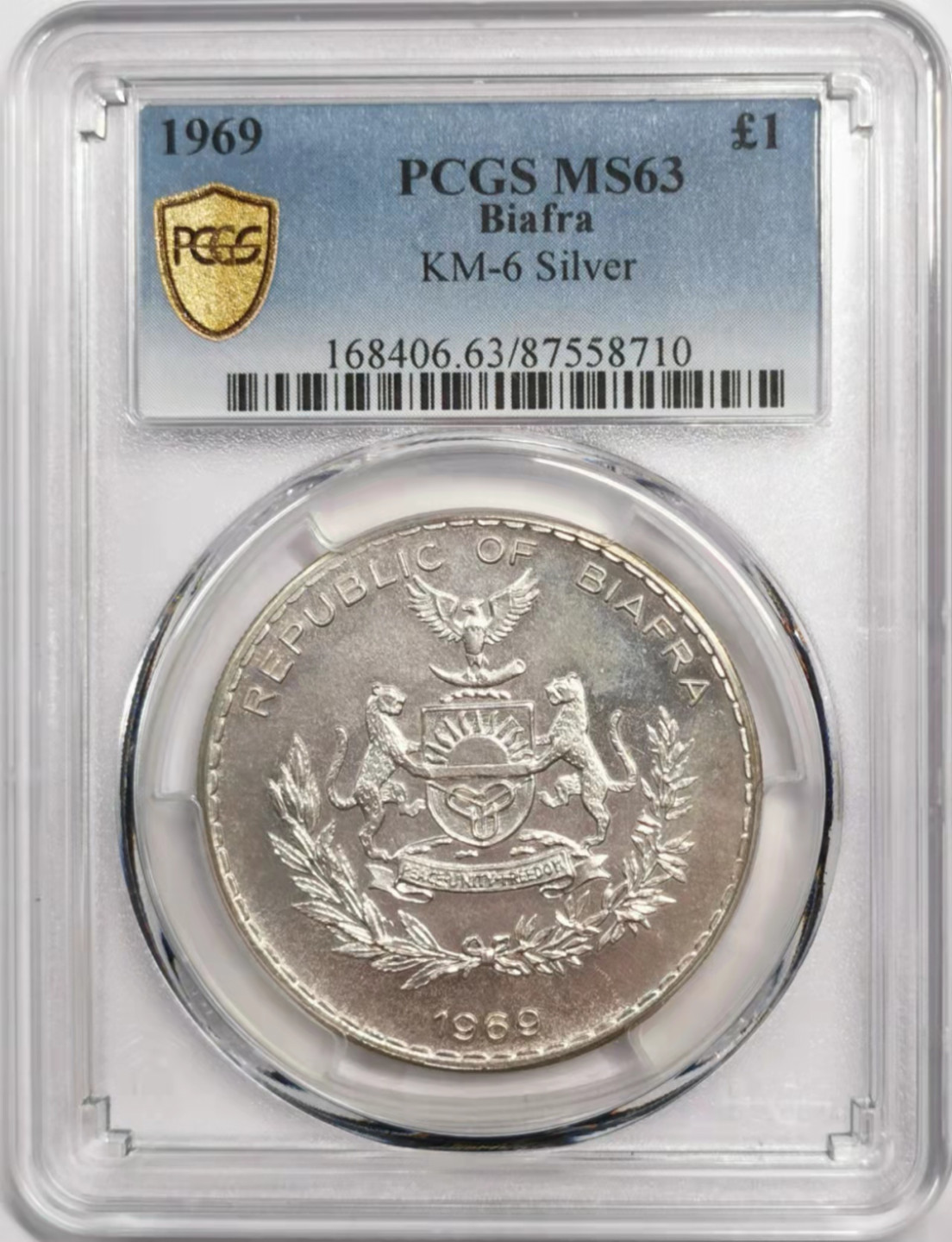 凡希社世界钱币微拍第一百八十五期 1969比夫拉独立纪念银镑PCGS-MS63