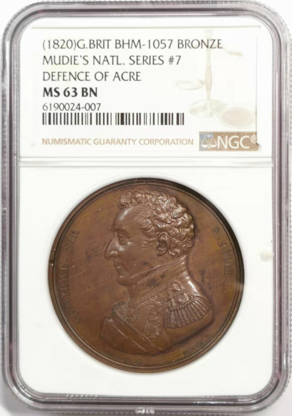 凡希社世界钱币微拍第一百八十五期 1799阿克里保卫战纪念铜章NGC-MS63