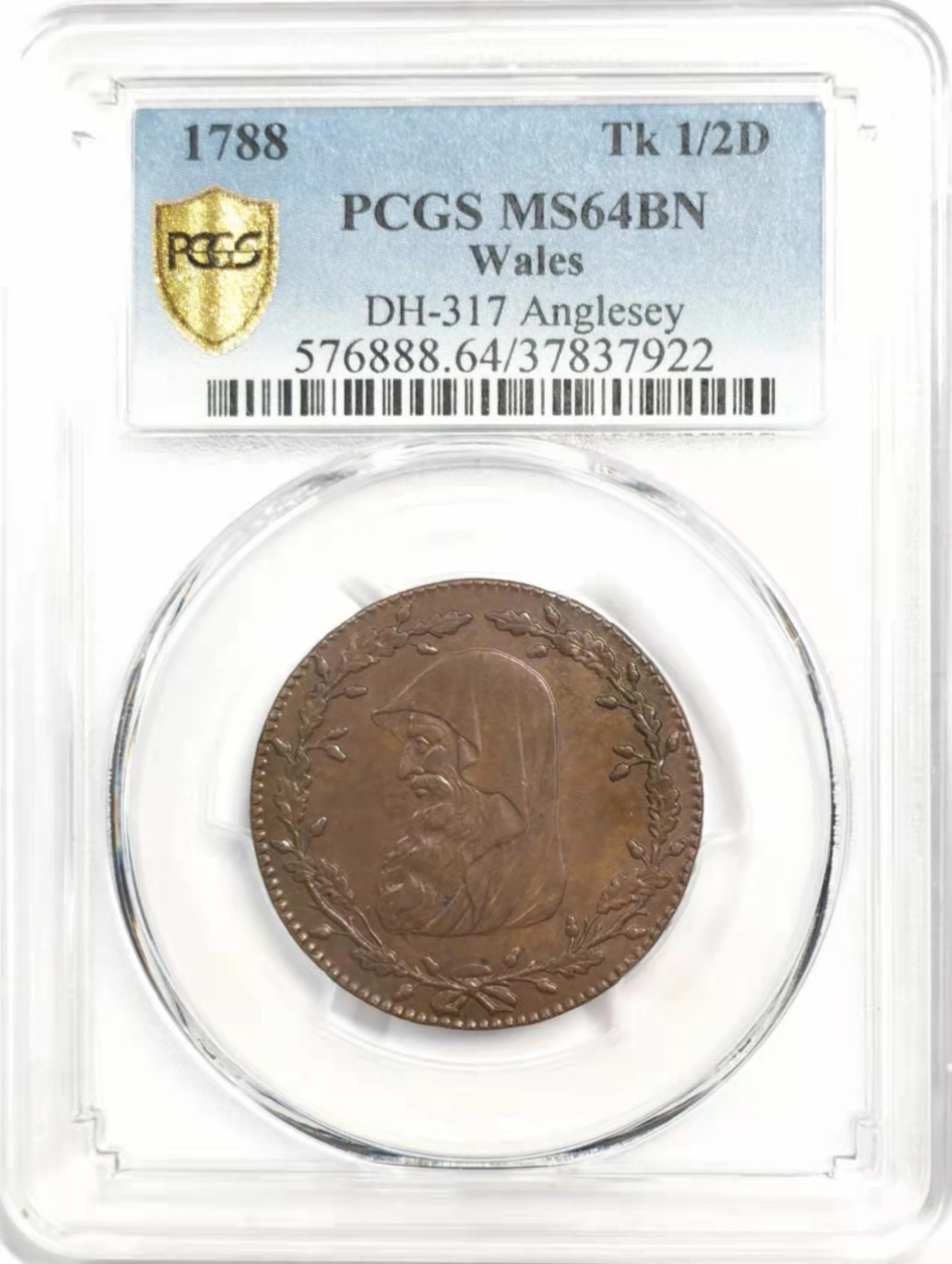 凡希社世界钱币微拍第一百八十五期 1788英国威尔士安格尔西岛1/2便士代用币PCGS-MS64