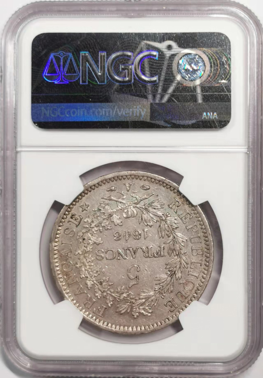 凡希社世界钱币微拍第一百八十五期 1848法国大力神5法郎NGC-AU55