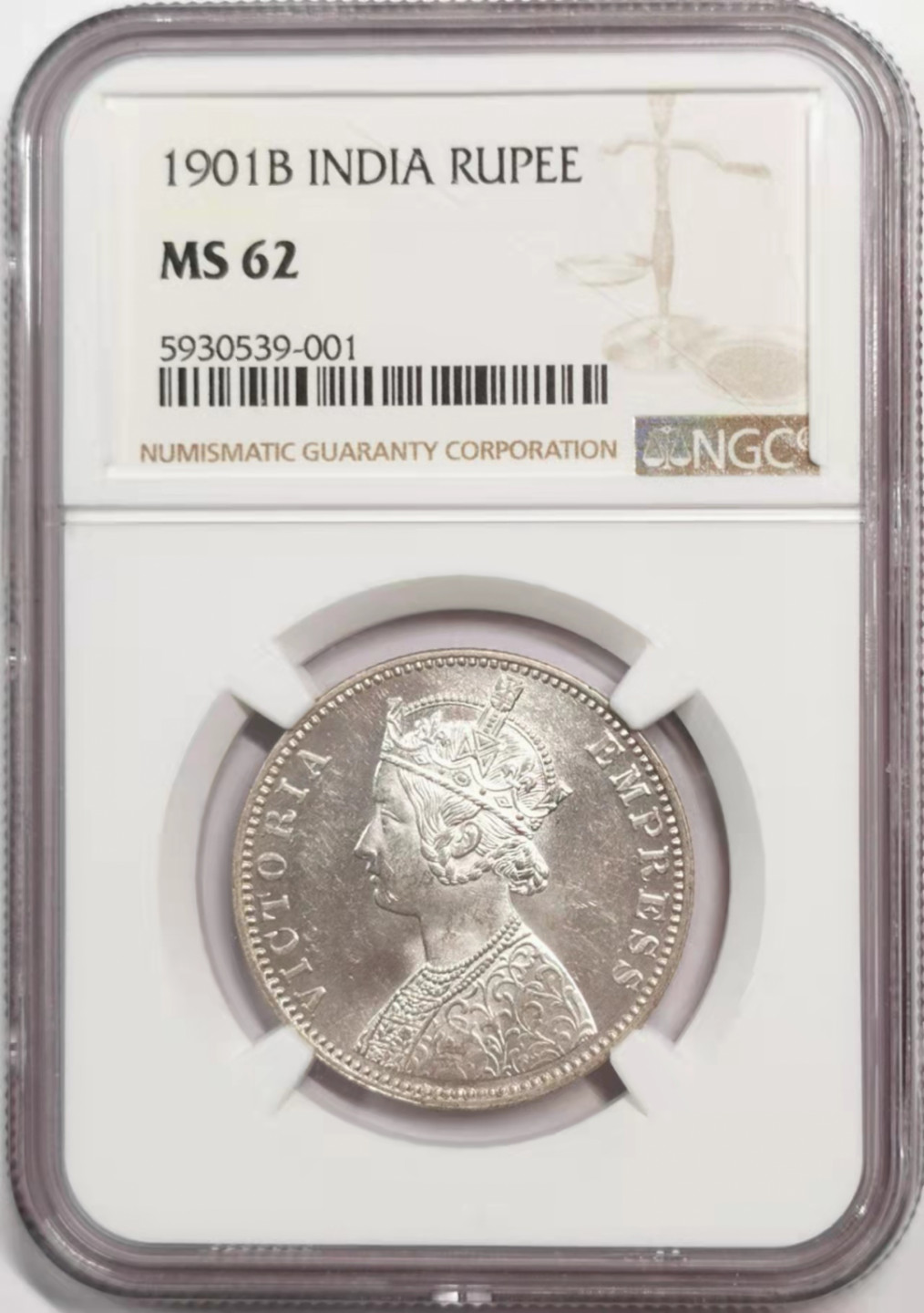 凡希社世界钱币微拍第一百八十五期 1901B英属印度小维卢比NGC-MS62